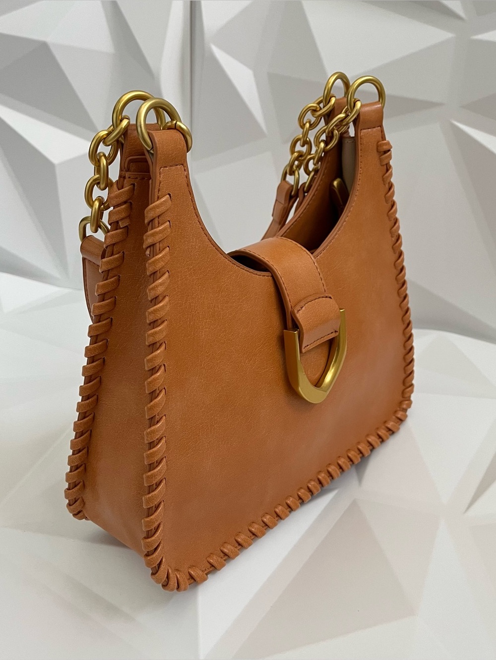 Antik Kraft Cognac Leather Shoulder Bag with Gold Hardware New - Picture 9 of 16